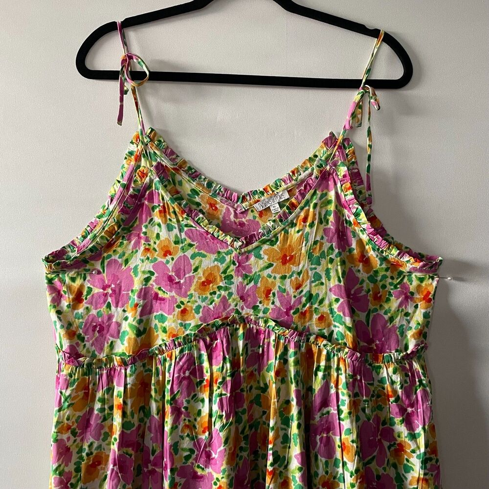 Patrons of Peace Malibu Mini Dress Babydoll Floral Size XL Boho Tie Straps - Picture 3 of 11